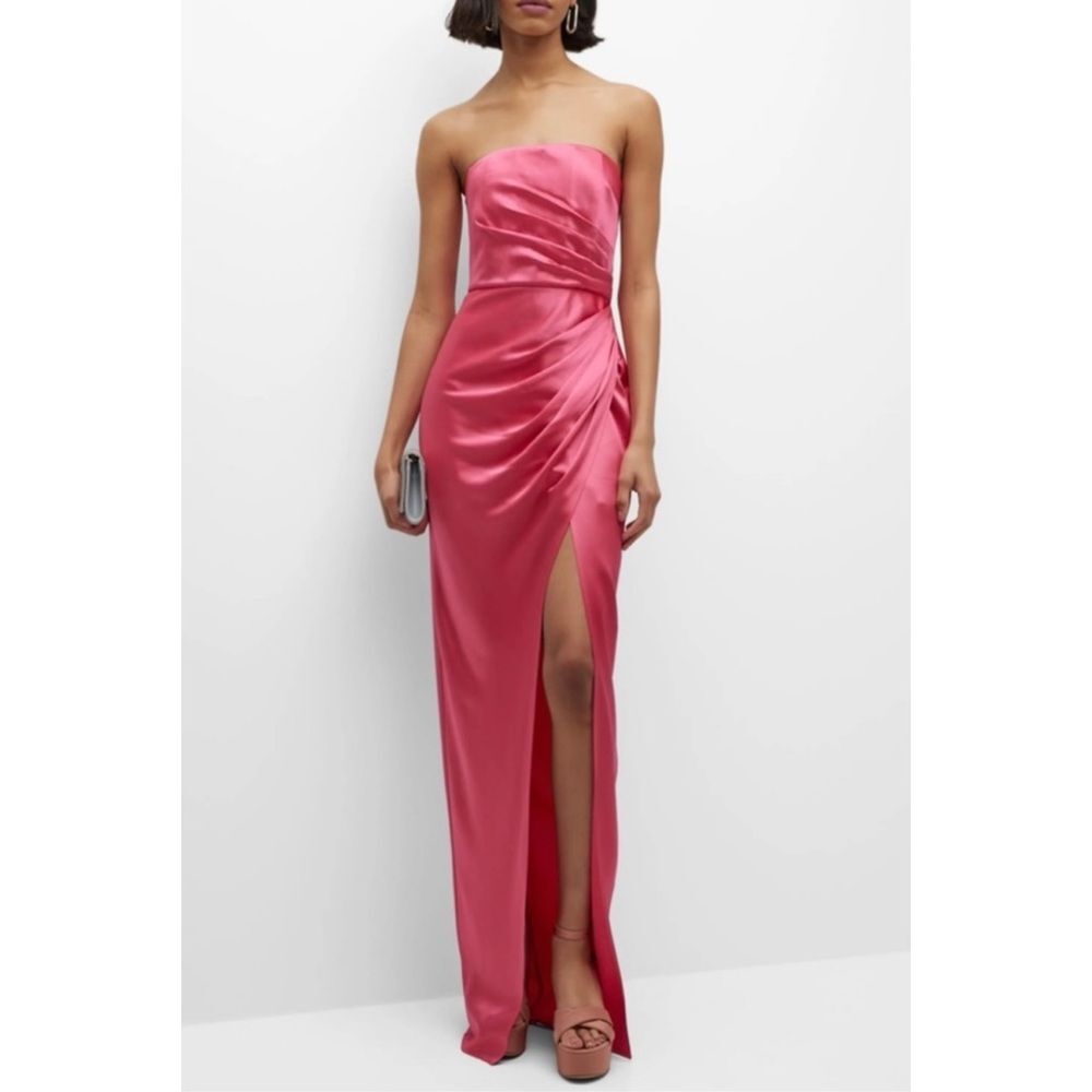 NWT Sau Lee Priyanka Strapless Gathered Satin Slit Gown Size 0 Retail $495
